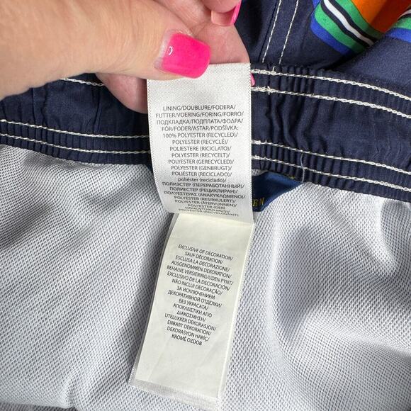 Polo Ralph Lauren Youth Boys' XL (18-20) Swim Trunks Navy Orange Stripes Pockets - Picture 10 of 14